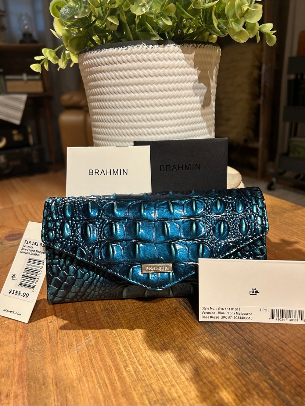 Brahmin Blue/Teal Croc-Embossed Leather Wallet - Picture 10 of 11